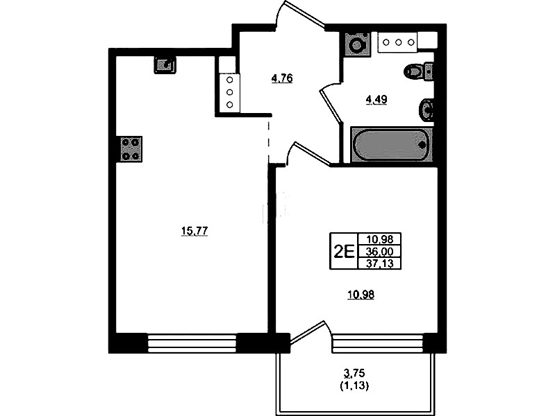 1-комнатная квартира 36 м², 3/5 эт., ЖК «Plus Пулковский»